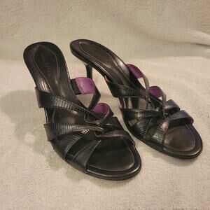 Cole Haan Black Leather Strappy Heeled Open-Toe & Back Shoes Size 7 B